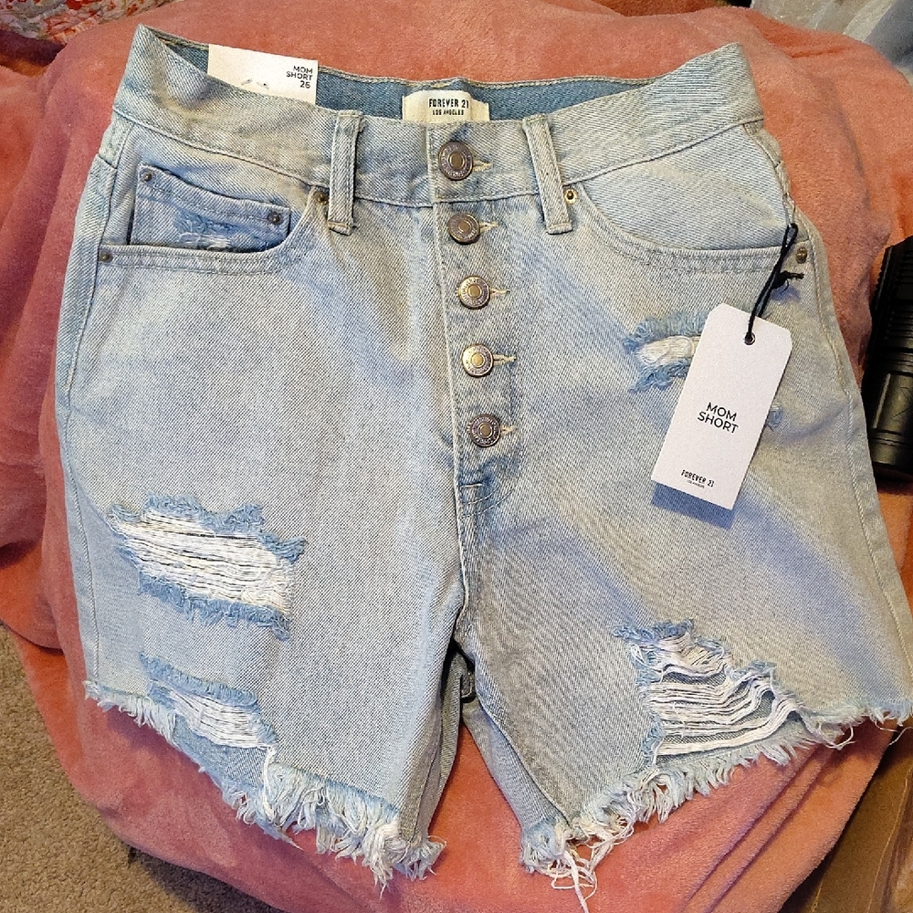 Forever 21 Blue Distressed Jean Shorts High-Waisted